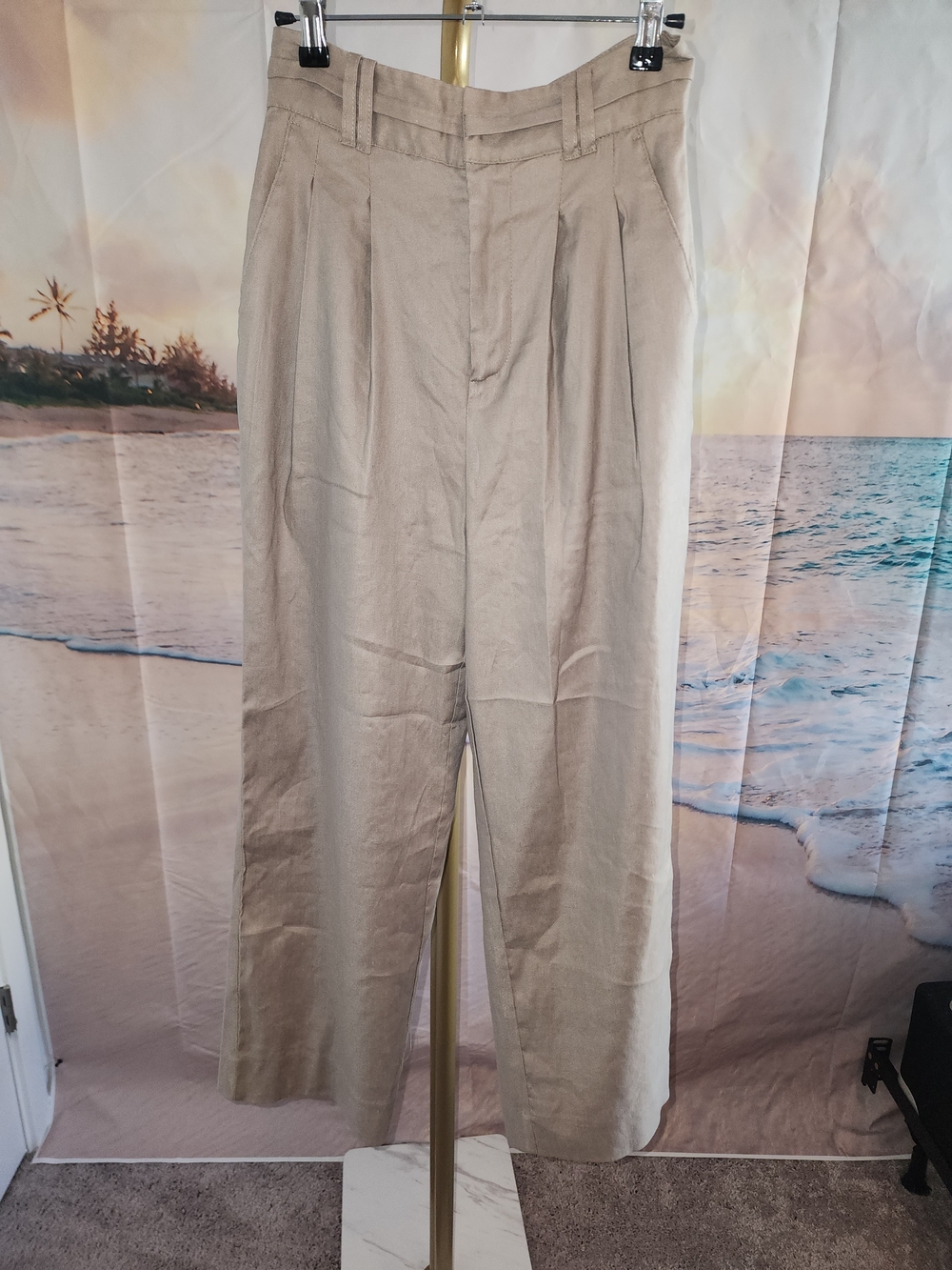 Bailey 44 Wide-Leg Pleated Trousers in Beige Nwot Never Worn